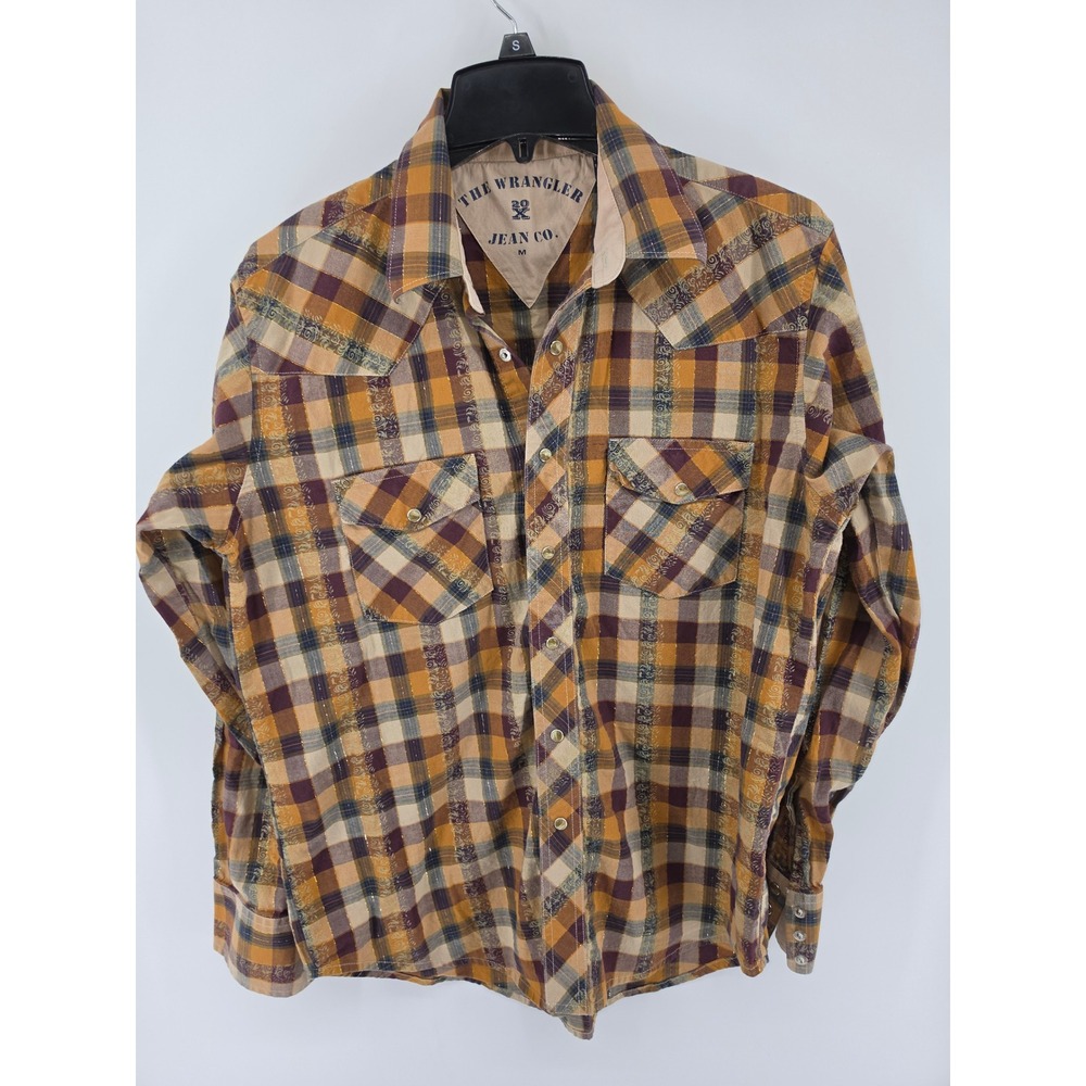 Wrangler 20X Mens Western Snap Shirt Orange Purple Plaid Metallic Paisley M